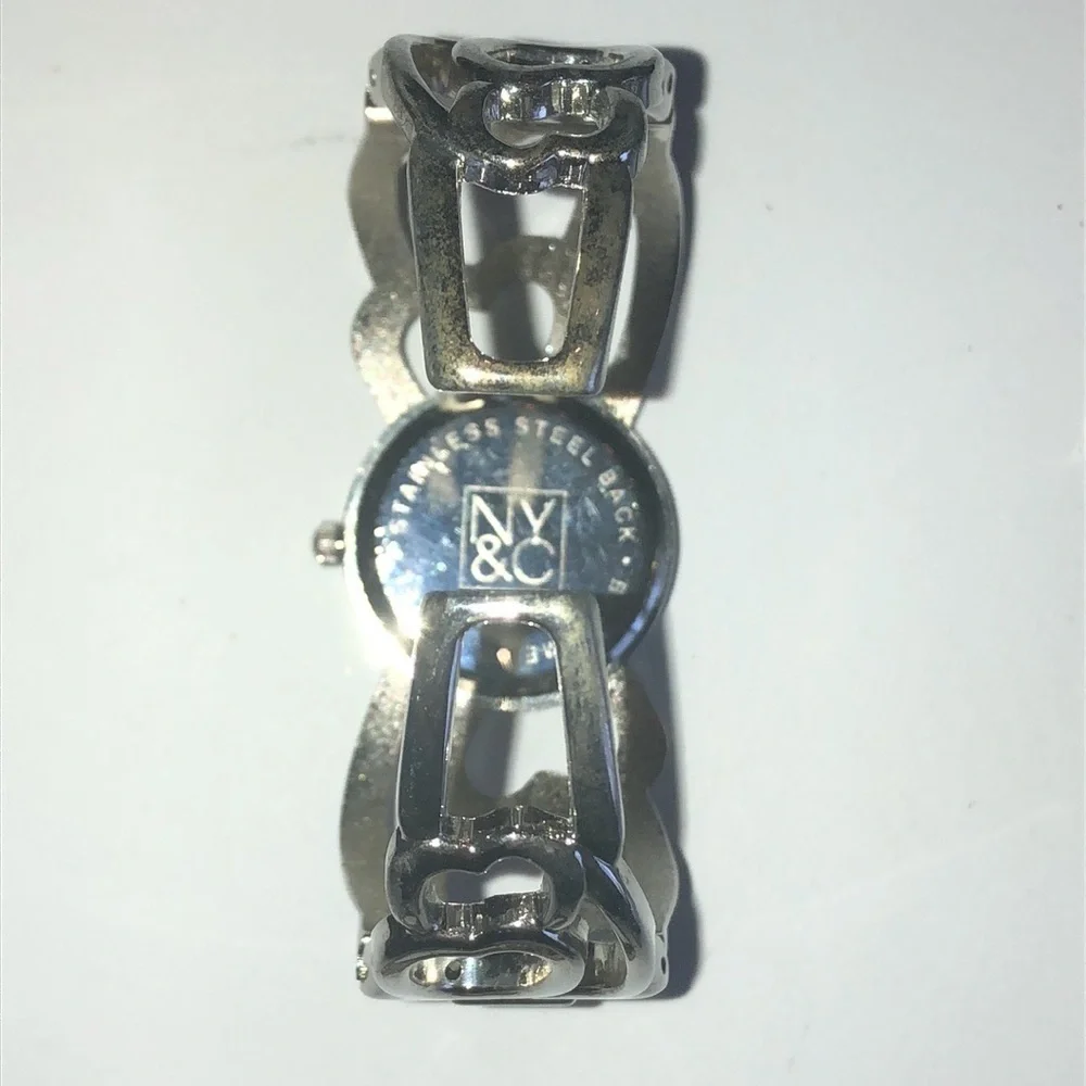 NY & Co. Silver Tone Cutout Cuff Band Watch Wristwatch NEW BATTERY